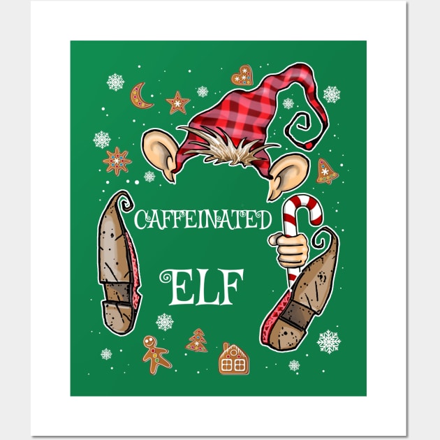 Funny Caffeinated Elf Xmas Gnome Costume Wall Art by ArtedPool